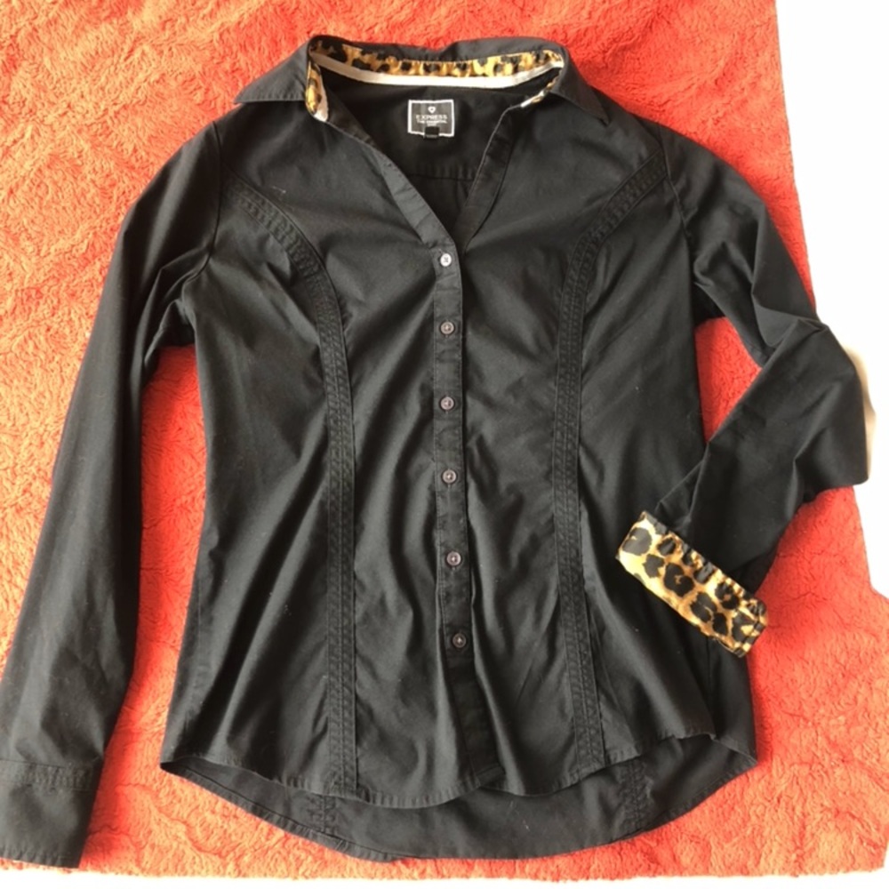 Express Essentials Black Button-down Dress Shirt